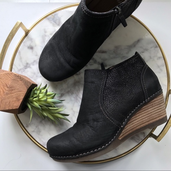 dansko susan nubuck leather wedge bootie